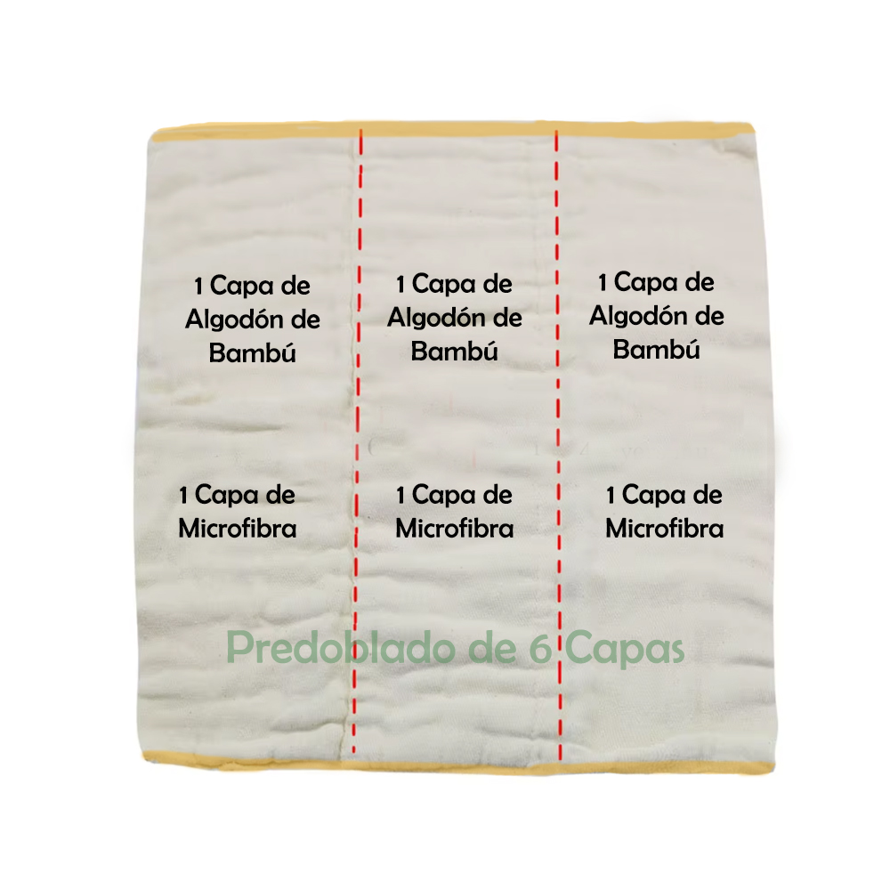 Inserto Predoblado Algodón de Bambú Pañal de Tela x 6 Unidades - Imagen 3